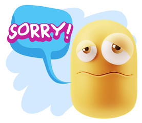 3d Rendering Sad Character Emoticon Expression saying Sorry with