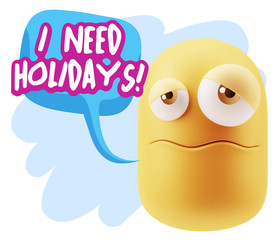 3d Rendering Sad Character Emoticon Expression saying I Need Hol