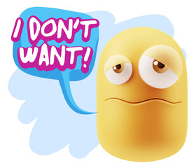 3d Rendering Sad Character Emoticon Expression saying I Don't Wa