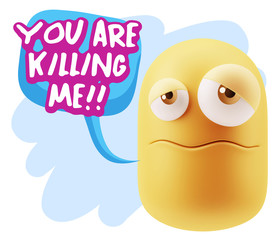 3d Rendering Sad Character Emoticon Expression saying You are Ki