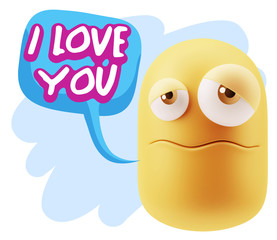 3d Rendering Sad Character Emoticon Expression saying I Love You