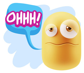 3d Rendering Sad Character Emoticon Expression saying Oh with Co