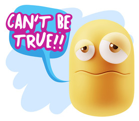 3d Rendering Sad Character Emoticon Expression saying Can't be T