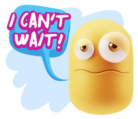 3d Rendering Sad Character Emoticon Expression saying I Can't Wa