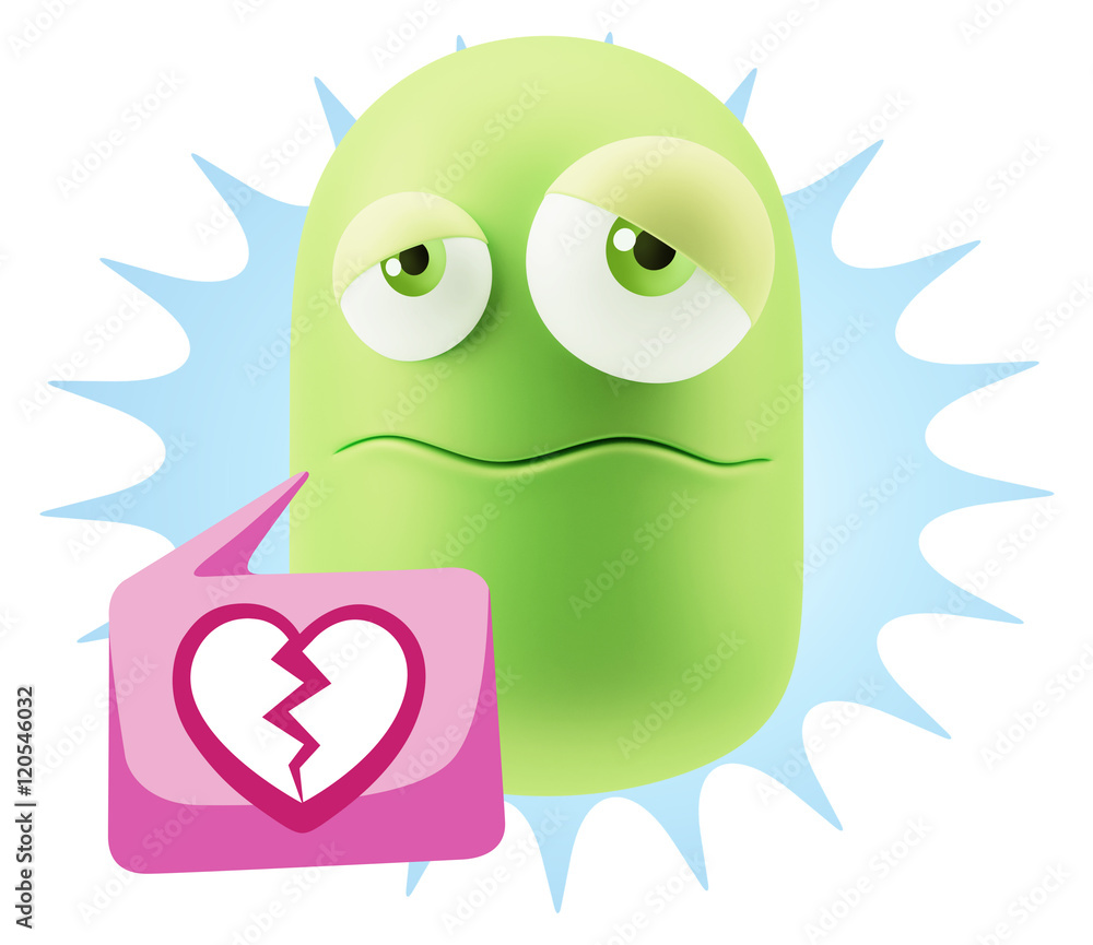 Poster 3d Rendering Sad Character Emoticon Expression saying Broken Hea