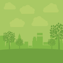 Building and clouds icon. Eco and green city theme. Colorful design. Vector illustration