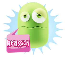 3d Rendering Sad Character Emoticon Expression saying Depression
