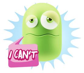 3d Rendering Sad Character Emoticon Expression saying I Can't wi