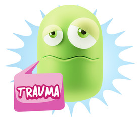 3d Rendering Sad Character Emoticon Expression saying Trauma wit