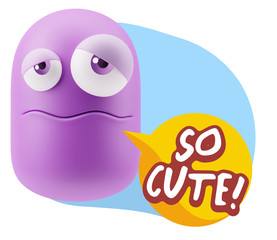 3d Rendering Sad Character Emoticon Expression saying So Cute wi