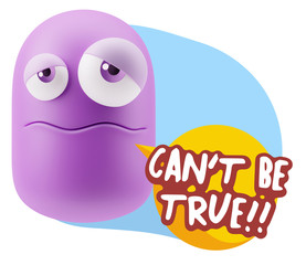 3d Rendering Sad Character Emoticon Expression saying Can't be T