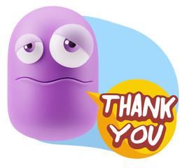 3d Rendering Sad Character Emoticon Expression saying Thank You