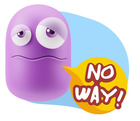 3d Rendering Sad Character Emoticon Expression saying No Way wit