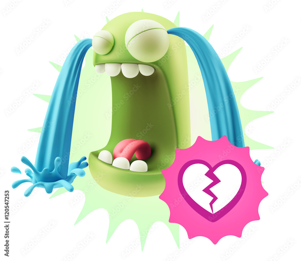 Poster 3d Rendering Sad Character Emoticon Expression saying Broken Hea