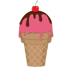Ice Cream Cone With Cherry Topping Vector