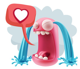 3d Rendering Sad Character Emoticon Expression saying Heart Shap
