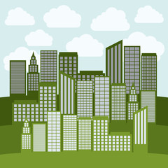 Urban buildings icon. Eco and green city theme. Colorful design. Vector illustration