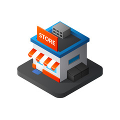 Flat isometric store logo, isolated vector icon