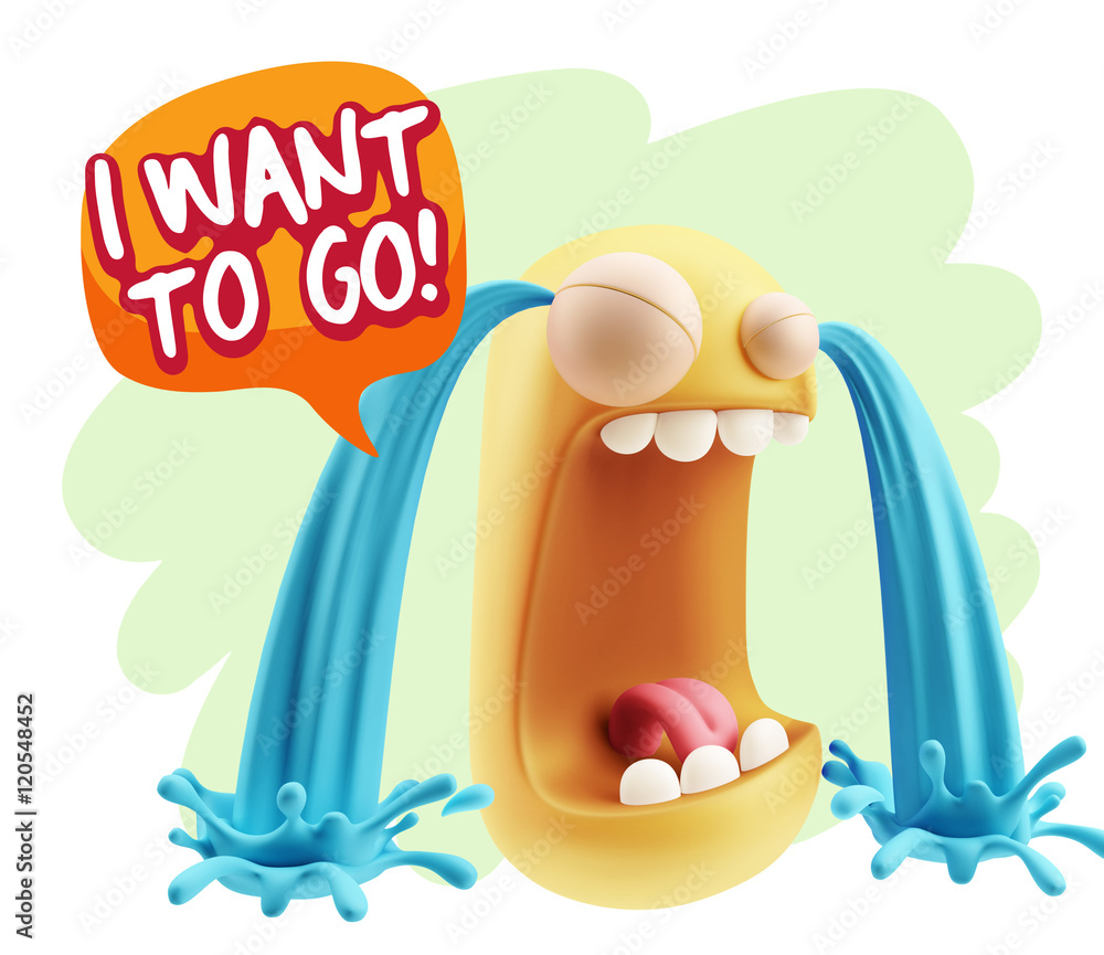 Aufkleber 3d rendering sad character emoticon expression saying i want to