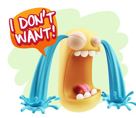 3d Rendering Sad Character Emoticon Expression saying I Don't Wa