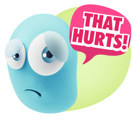 3d Rendering Sad Character Emoticon Expression saying That Hurts