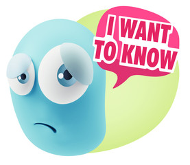 3d Rendering Sad Character Emoticon Expression saying I Want to