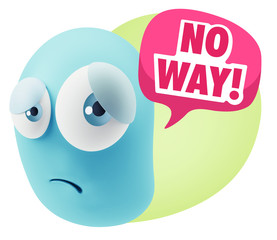 3d Rendering Sad Character Emoticon Expression saying No Way wit