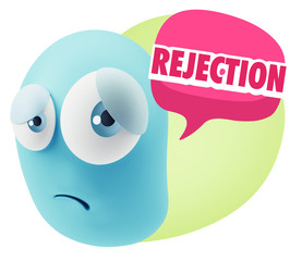 3d Rendering Sad Character Emoticon Expression saying Rejection
