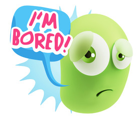 3d Rendering Sad Character Emoticon Expression saying I'm Bored