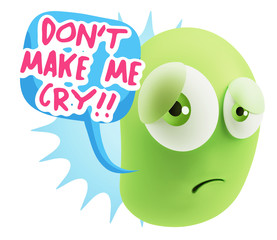 3d Rendering Sad Character Emoticon Expression saying Don't Make