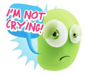 3d Rendering Sad Character Emoticon Expression saying I'm Not Cr