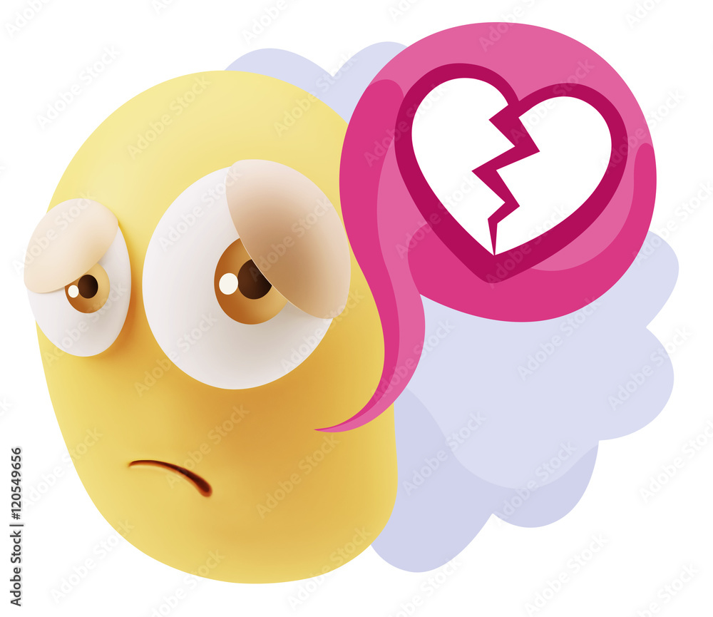 Poster 3d rendering sad character emoticon expression saying broken hea