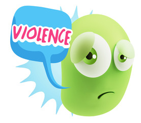 3d Rendering Sad Character Emoticon Expression saying Violence w