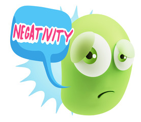 3d Rendering Sad Character Emoticon Expression saying Negativity