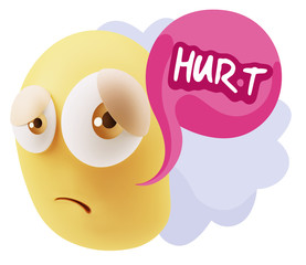 3d Rendering Sad Character Emoticon Expression saying Hurt with