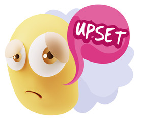 3d Rendering Sad Character Emoticon Expression saying Upset with
