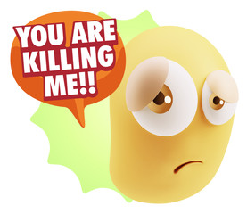 3d Rendering Sad Character Emoticon Expression saying You are Ki