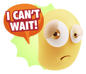 3d Rendering Sad Character Emoticon Expression saying I Can't Wa