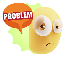 3d Rendering Sad Character Emoticon Expression saying Problem wi