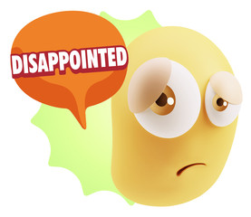3d Rendering Sad Character Emoticon Expression saying Disappoint