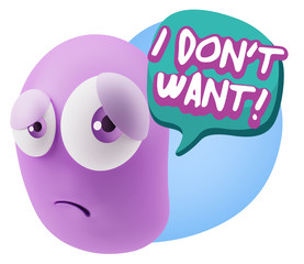 3d Rendering Sad Character Emoticon Expression saying I Don't Wa