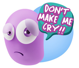 3d Rendering Sad Character Emoticon Expression saying Don't Make