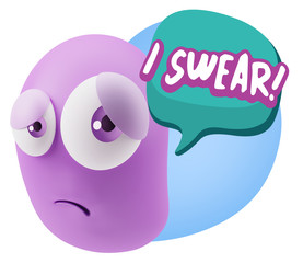 Obraz premium 3d Rendering Sad Character Emoticon Expression saying I Swear wi