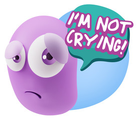 3d Rendering Sad Character Emoticon Expression saying I'm Not Cr