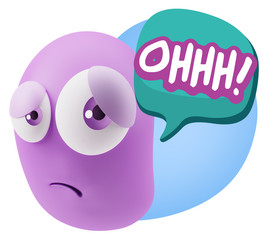 3d Rendering Sad Character Emoticon Expression saying Oh with Co