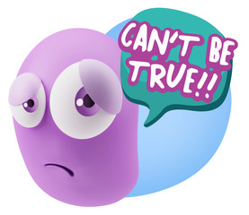 3d Rendering Sad Character Emoticon Expression saying Can't be T