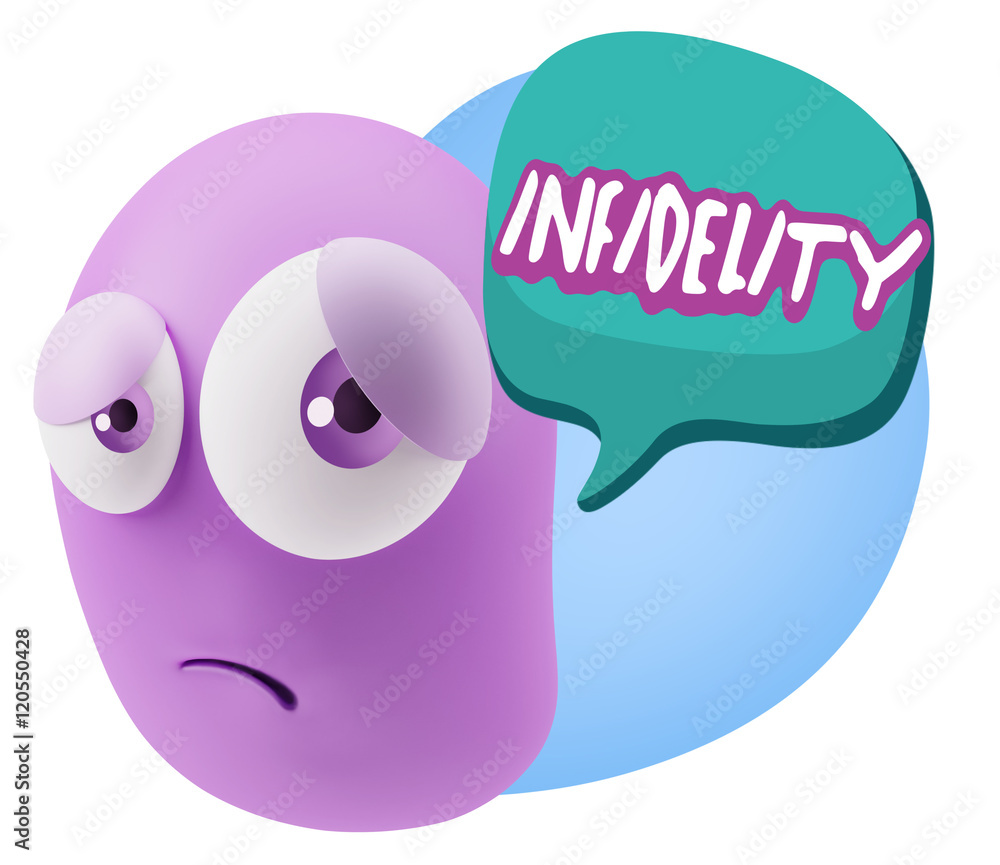 Poster 3d rendering sad character emoticon expression saying infidelity