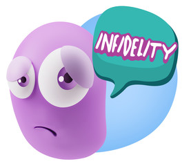 3d Rendering Sad Character Emoticon Expression saying Infidelity