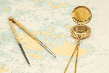 Navigation still-life. Skipper equipment.