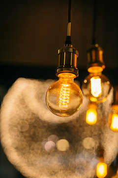 beautiful lighting decor bulb Industrial vintage style with blur bokeh background.